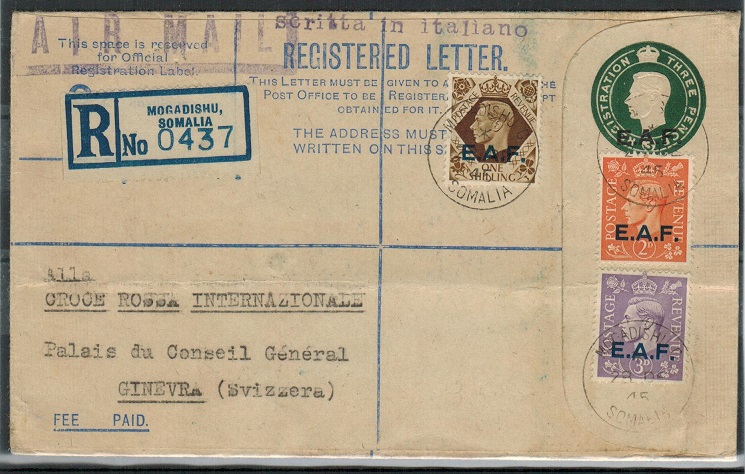 B.O.F.I.C. (Somalia) - 1942 (circa) 3d green RPSE of GB overprinted E.A.F. used.