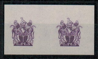 SOUTHERN RHODESIA - 1952 IMPERFORATE PLATE PROOF pair of the REVERNUE vignette in violet.