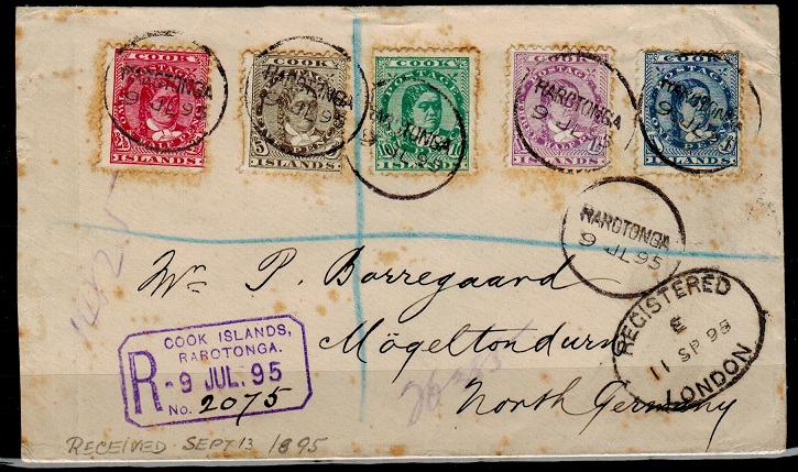 COOK ISLANDS - 1895 registered cover to Germany used at RAROTONGA.