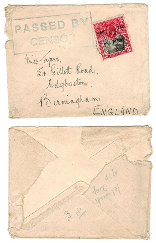 ST.HELENA - 1918 censored cover to UK with 1d 