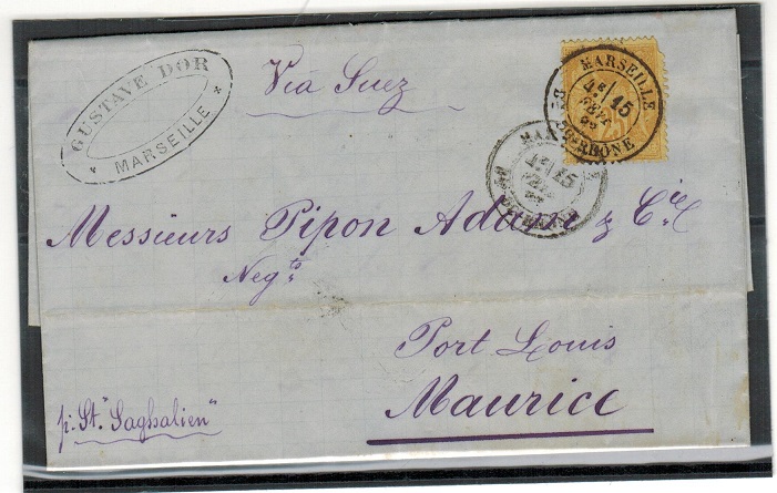MAURITIUS - 1883 incoming entire from France with MAURITIUS arrival b/s.