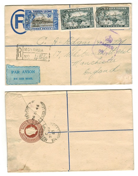 SIERRA LEONE - 1938 3d brown on cream RPSE censored to UK and used at MOYAMBA.  H&G 5.