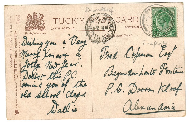 SOUTH AFRICA - 1913 1/2d rate postcard use from SANDFLATS.