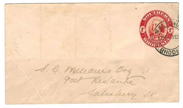 SOUTHERN RHODESIA - 1931 1d red PSE used locally from SALISBURY.  H&G 4.