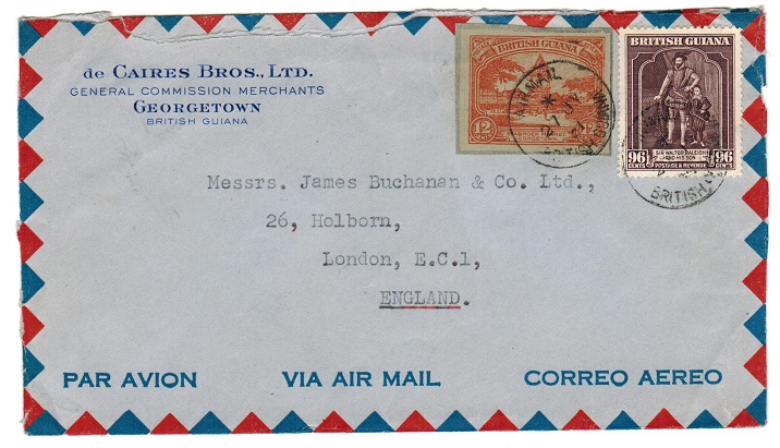 BRITISH GUIANA - 1951 cover to UK with 12c postal stationery 