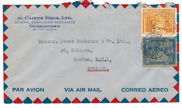 BRITISH GUIANA - 1952 cover to UK with 6c postal stationery 