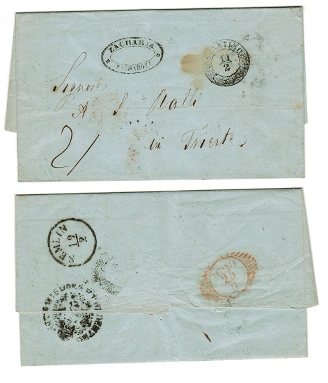 BRITISH LEVANT - 1852 stampless entire to Italy used at CONSTANTINOPLE.