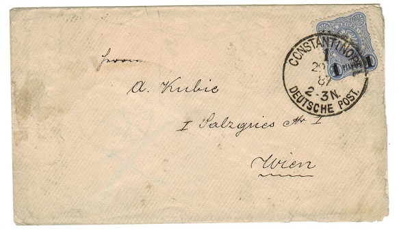 BRITISH LEVANT - 1887 1p on 20pfg cover to Austria used at CONSTANTINOPLE.