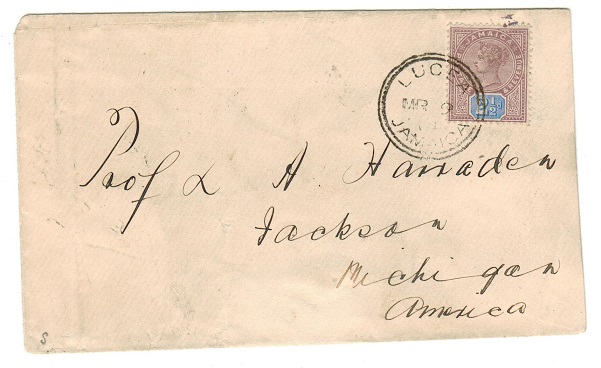JAMAICA - 1894 2 1/2d rate cover to USA used at LUCEA.