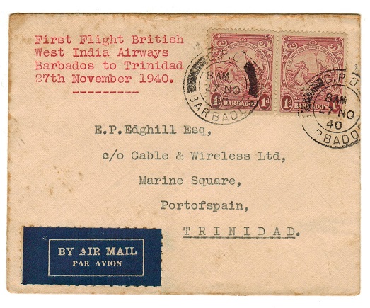 BARBADOS - 1940 first flight cover to Trinidad.