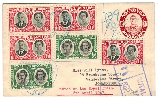 SOUTHERN RHODESIA - 1937 1d red PSE registered to Johannesburg and used on the ROYAL VISIT.  H&G 5.