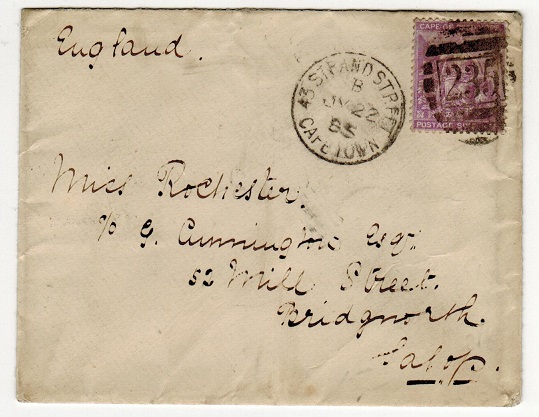 CAPE OF GOOD HOPE - 1885 6d rate cover to UK used at 43 STRAND with 