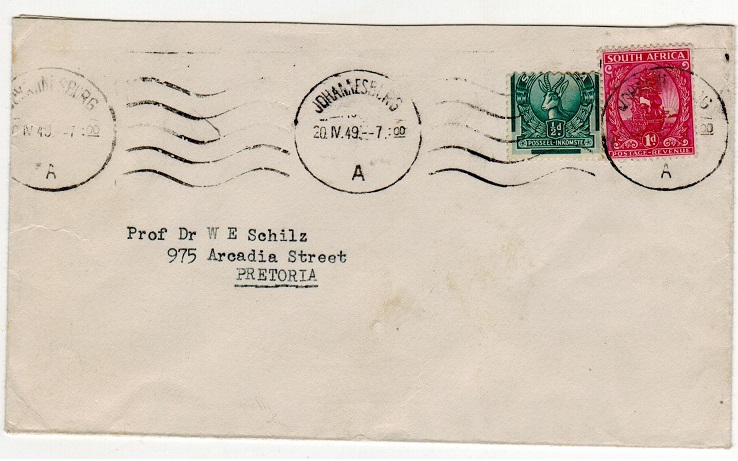 SOUTH AFRICA - 1949 cover to Pretoria with 1/2d 