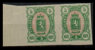 FINLAND - 1885 5p yellow green and pink IMPERFORATE PLATE PROOF pair.