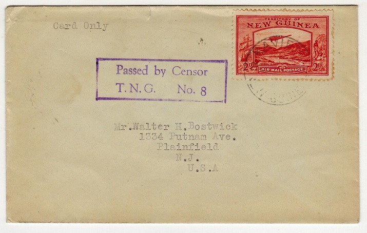 NEW GUINEA - 1942 (circa) PASSED BY CENSOR/T.N.G.No.8 cover to USA from Kavieng.