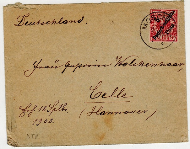 TANGANYIKA - 1900 5p on 10pfg rate cover to Germany from MOSHI.