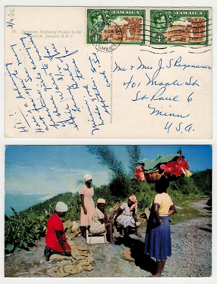 JAMAICA - 1955 8d rate postcard used to USA from MONTEGO BAY.