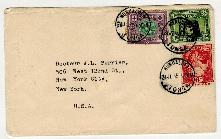 TONGA - 1935 multi franked cover to USA used at NULUALOFA.