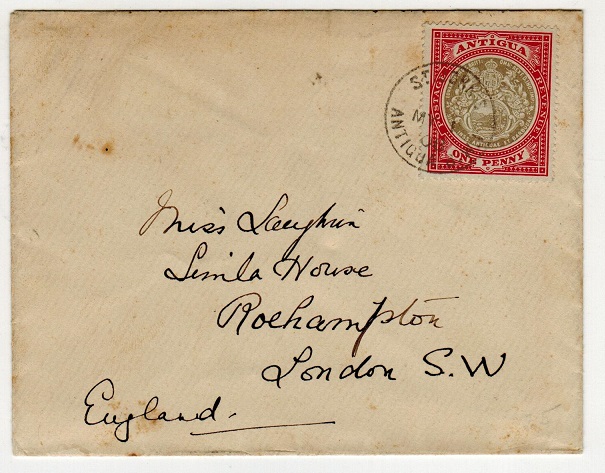 ANTIGUA - 1908 1d rate cover to UK used at ST.JOHN