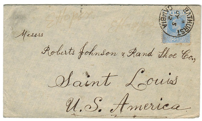 GAMBIA - 1912 2 1/2d rate cover to USA.