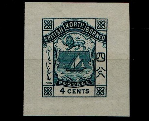 NORTH BORNEO - 1888 4c IMPERFORATE DIE PROOF printed in indigo.