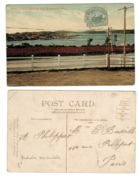 WESTERN AUSTRALIA - 1907 1/2d postcard use from FREEMANTLE.
