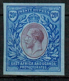 K.U.T. - 1918 20r IMPERFORATE PLATE PROOF printed in issued colours.