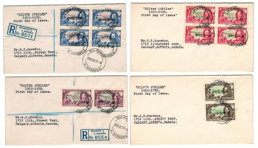 SOUTHERN RHODESIA - 1935 Silver Jubilee set of four individual covers used on first day.