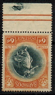 BARBADOS - 1920 6d black and brown orange mint with INVERTED WATERMARK.  SG 208w.