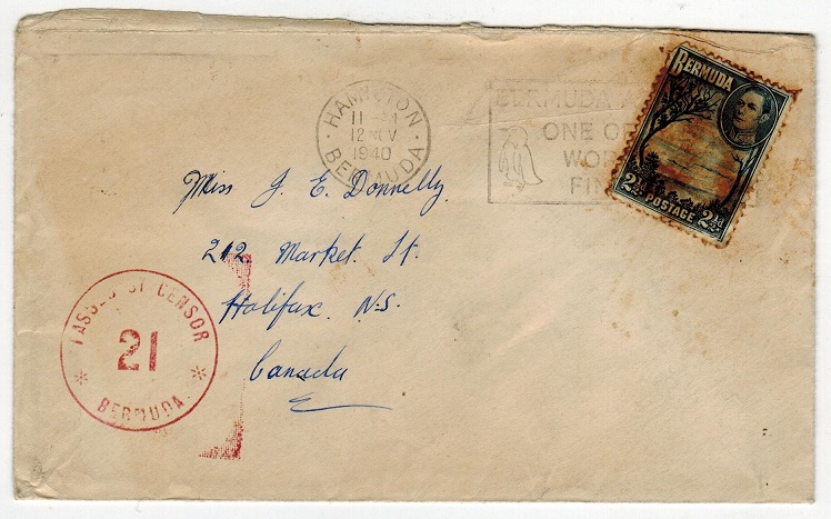 BERMUDA - 1940 censor cover to Canada with scarce 