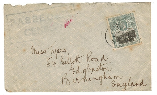 ST.HELENA - 1918 2d rate cover to UK with scarce PASSED BY CENSOR h/s.