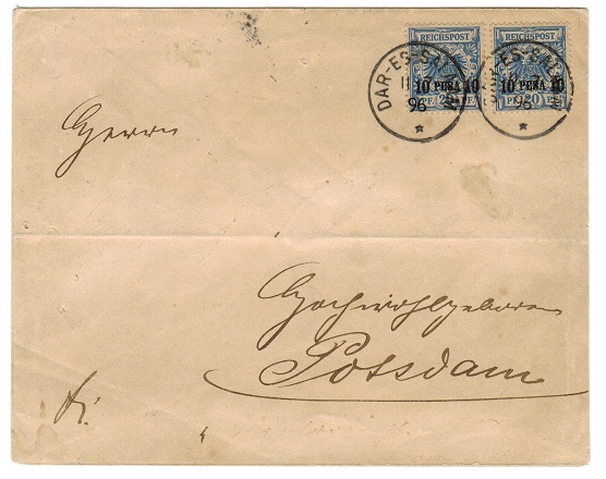 TANGANYIKA - 1896 20 pesa rate cover used at DAR-ES-SALAAM.