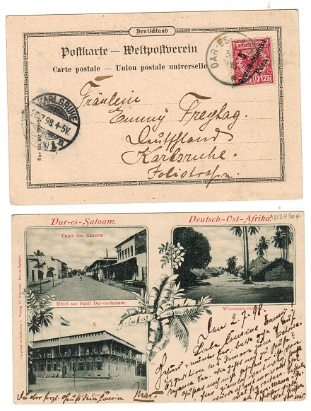 TANGANYIKA - 1898 5 pesa rate postcard use to Germany.
