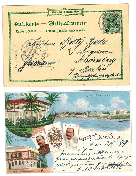 TANGANYIKA - 1899 3 pesa rate postcard use to Germany.