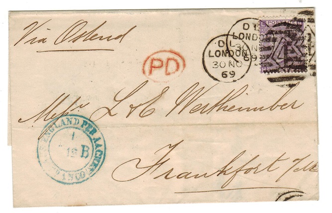 GREAT BRITAIN - 1869 6d rate outer wrapper to Germany.