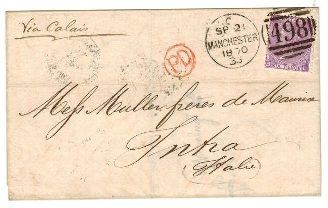 GREAT BRITAIN - 1870 6d rate outer wrapper to Italy.