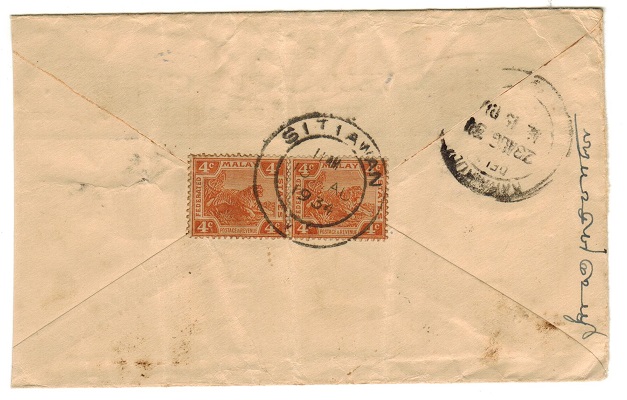 MALAYA - 1934 8c rate cover to India used at SITIAWAN.