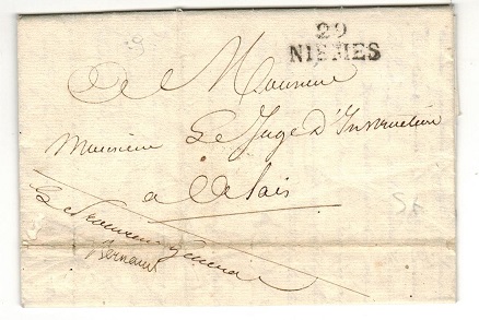 FRANCE - 1817 stampless local entire cancelled by straight lined 29/NIEMES town cancel.

