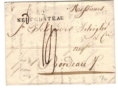 FRANCE - 1820 stampless local entire cancelled by straight lined 82/NEUT CHATEAU town cancel.
