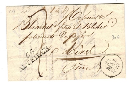 FRANCE - 1828 stampless local entire cancelled by straight lined 66/ALTKIRCH town cancel.
