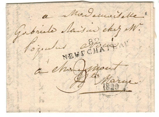 FRANCE - 1829 stampless local entire cancelled by straight lined 82/NEUT CHATEAU town cancel.
