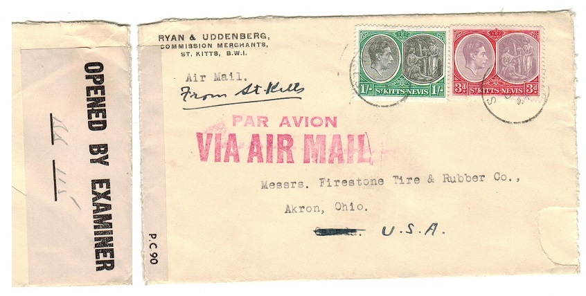 ST.KITTS - 1944 censor cover to USA.