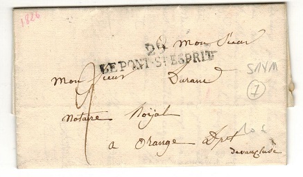 FRANCE - 1825 stampless local entire cancelled by straight lined 29/LE PONT ST.ESPRIT town cancel.

