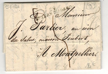 FRANCE - 1826 stampless local entire cancelled by straight lined 29/ST.JEAN DUGARD town cancel.
