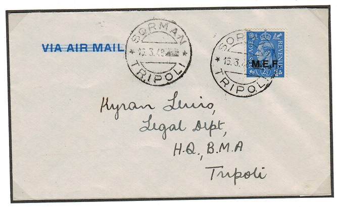 B.O.F.I.C. (Tripolitania) - 1948 2 1/2d rate local cover cancelled by SORMAN cds.