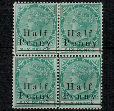DOMINICA - 1886 1/2d on 6d green mint block of four.  SG 17.