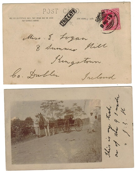 INDIA - 1909 1a rate postcard to Ireland used at DIKOM with TOO LATE h/s applied.