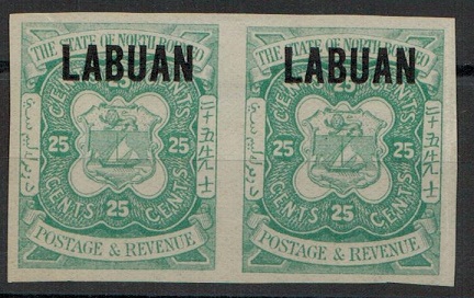 LABUAN - 1896 25c green IMPERFORATE PLATE PROOF pair.  SG 80.