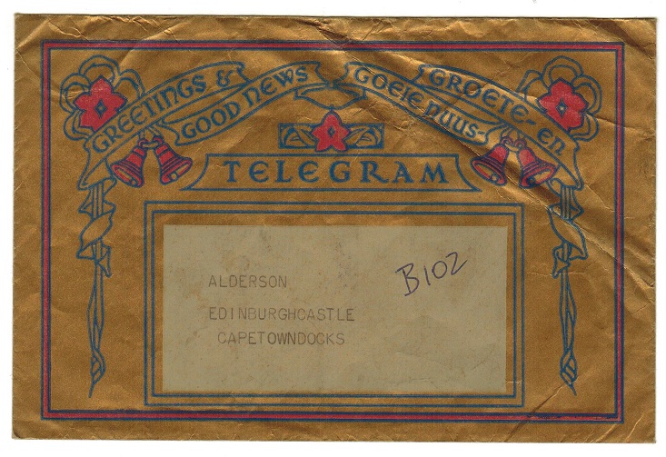 SOUTH AFRICA - 1950 (circa) used GREETING TELEGRAM envelope.