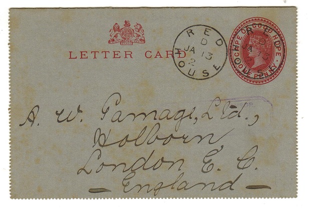 CAPE OF GOOD HOPE - 1895 1d carmine stationery letter card to UK used at RED HOUSE.  H&G 1.